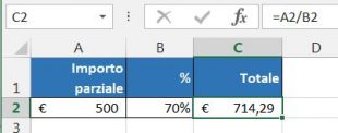 Calcolare il totale in base a importo parziale e percentuale