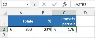 Calcolare importo parziale in base al totale e alla percentuale