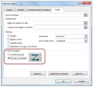 Trovate il gruppo Ordine di pagina e selezionate l'opzione Priorità orizzontale