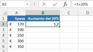 Una formula per aumentare una intera colonna di numeri di una certa percentuale