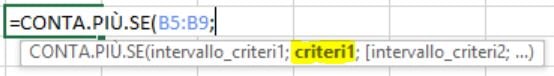 La sintassi della funzione di Excel CONTA.PIU.SE
