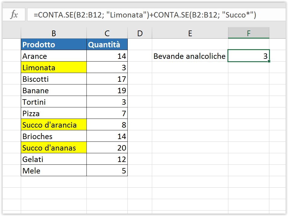 Una formula CONTA.SE per contare 2 diversi valori di testo