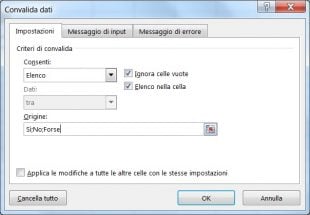 Inserite gli elementi nell elenco e scegliete le opzioni