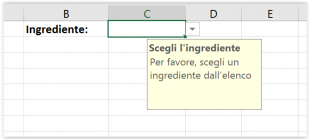 Un messaggio viene mostrato quando la cella con l'elenco a discesa viene cliccata