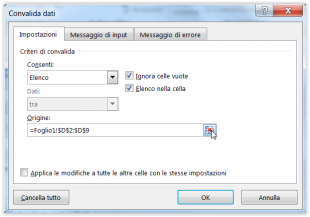 Creare un elenco a discesa in base ad un intervallo di celle