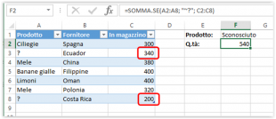 Una formula SOMMA.SE per sommare i valori corrispondenti ad un punto interrogativo