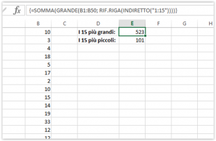 Formula matriciale per sommare molti numeri più grandi o più piccoli
