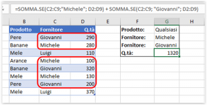 Formula SOMMA.SE con diversi criteri O