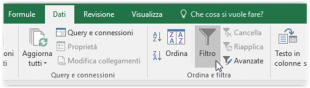 Il comando Filtro della barra multifunzione di Excel