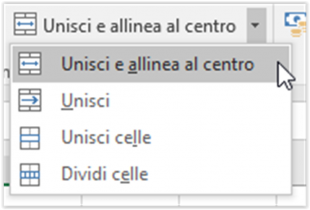 opzioni di Unisci e allinea al centro
