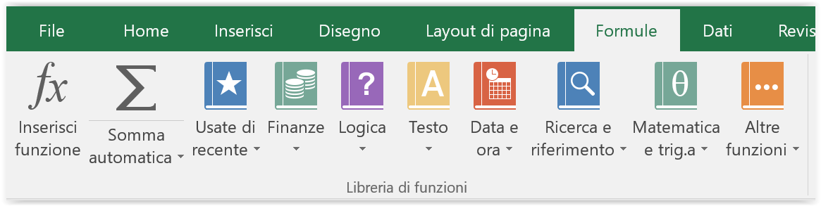 La libreria funzioni della barra multifunzione di Excel