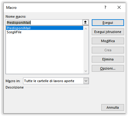 La finestra di dialogo Macro