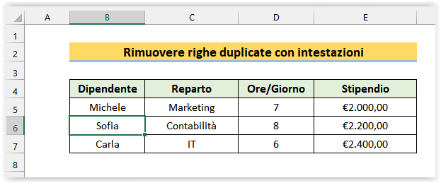 Rimuovere righe duplicate in Excel con VBA