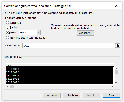 Come immettere date senza separatori 2