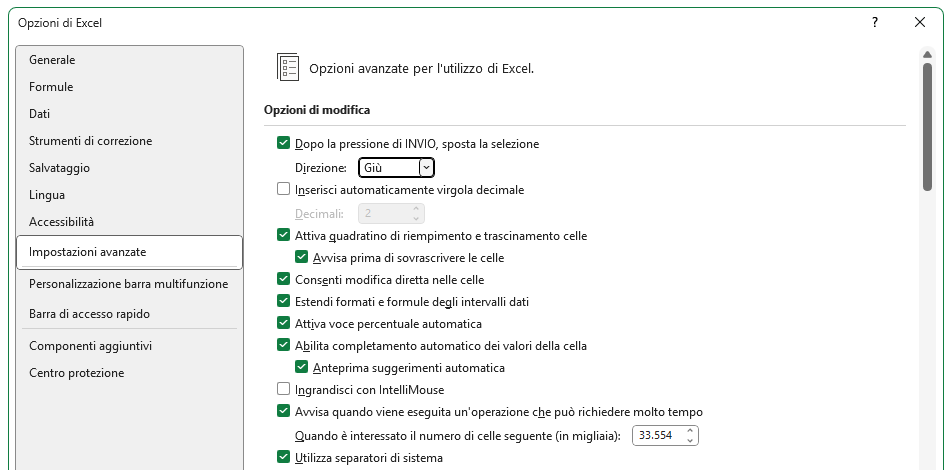 Impostare la selezione alla pressione del tasto INVIO sul singolo foglio di lavoro 2