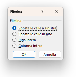 Impostare la direzione predefinita per lo spostamento delle celle quando elimini un intervallo 1